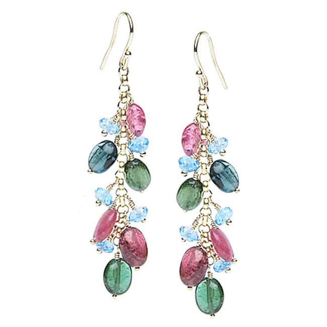 Sterling Tourmaline Blue-Topaz Earrings (14.75.cts.tw)