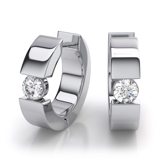 14k Solid White Gold Round Diamond Huggie Earrings (0.40.ct.tw)