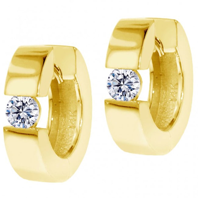 14k Solid Gold Yellow Diamond Round Huggie Earrings (0.40.ct.tw)
