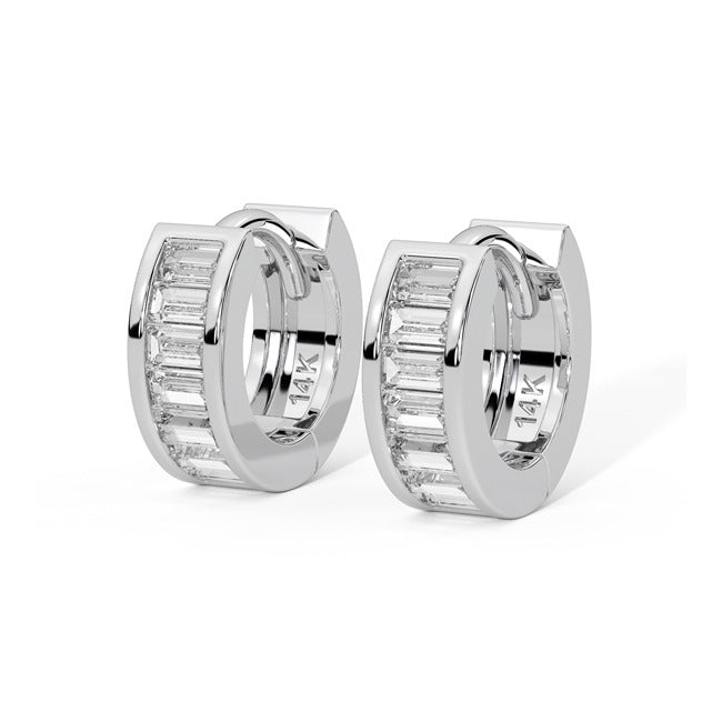 14k Solid Gold Diamond Baguette Huggie Earrings (0.45.ct.tw)