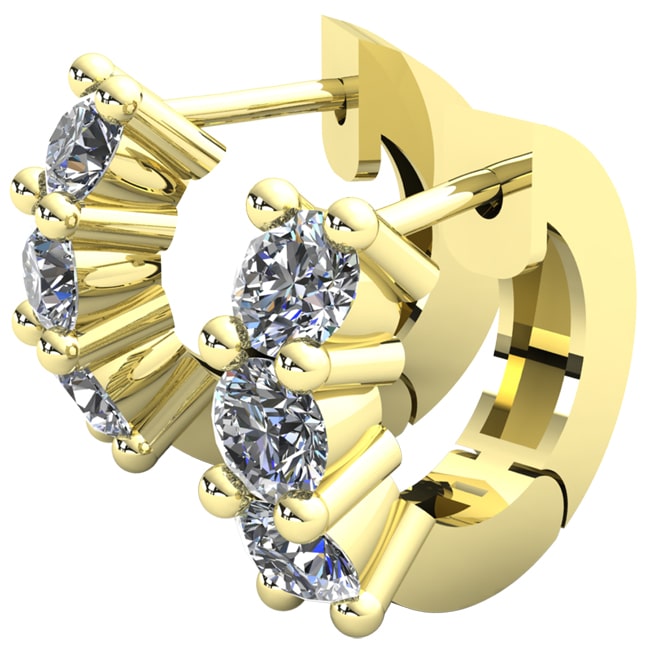 14k Yellow Gold Three Stone Round Diamond Huggie Earring (0.90.ct.tw)