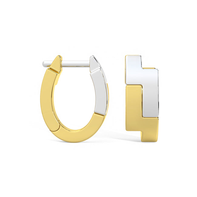 14k Solid Gold Two-Tone Huggie Hoop Earrings (4.2.gr.tw)