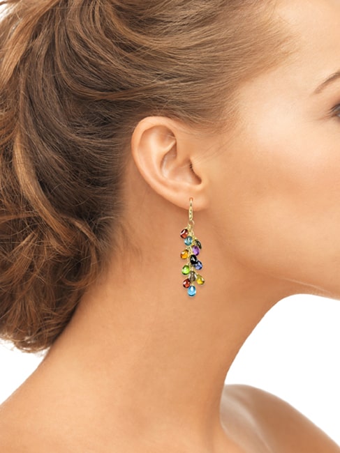 14k Gold Briolette Teardrop Gemstone Earrings  On Woman Ear (16.8.cts.tw)