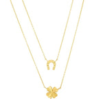 14K Yellow Gold Horseshoe And Irish Clover Multi-Strand Necklace (3.5.gr.tw)