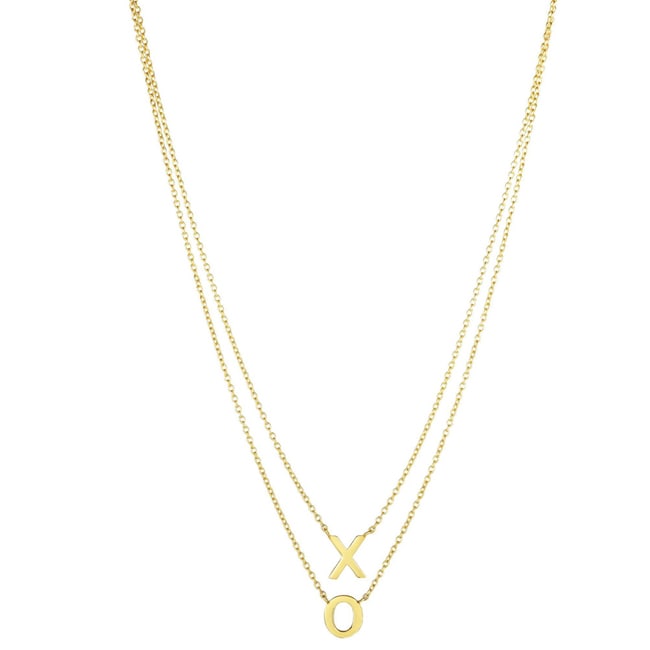 14k Yellow Layered Double Strand X and O Necklace (3.10.gr.tw)