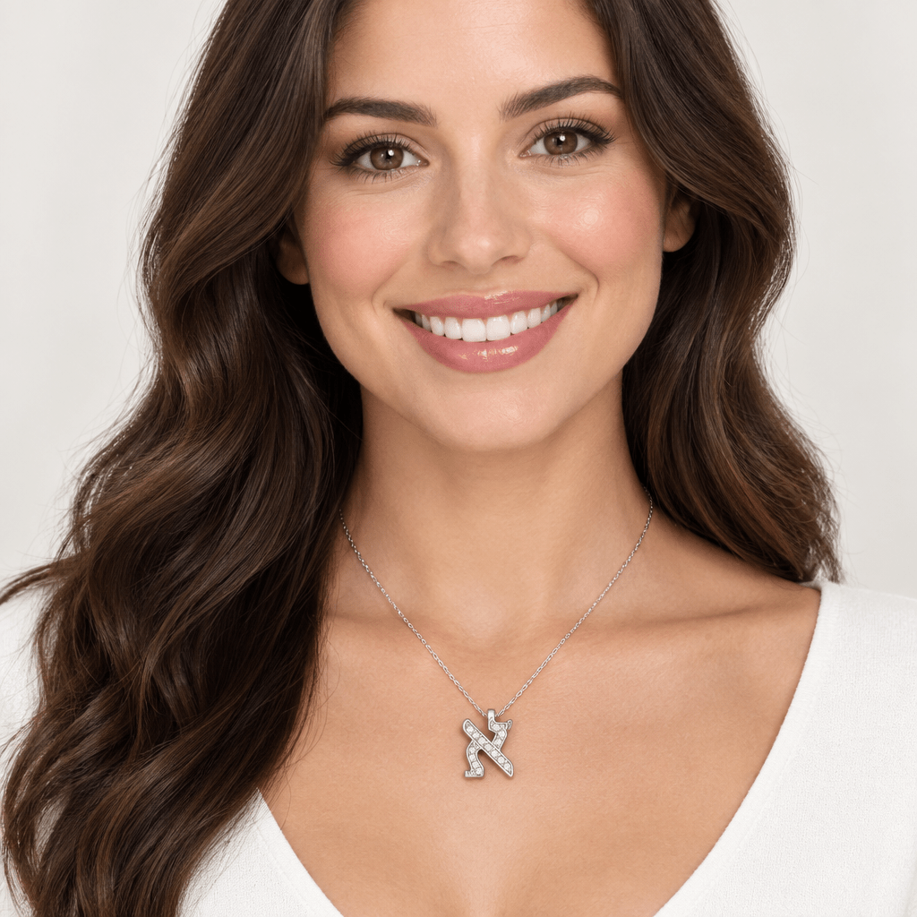 14k Gold Diamond Initial Alef Hebrew Letter Necklace (0.20.ct.tw) - JewelryNest LLC
