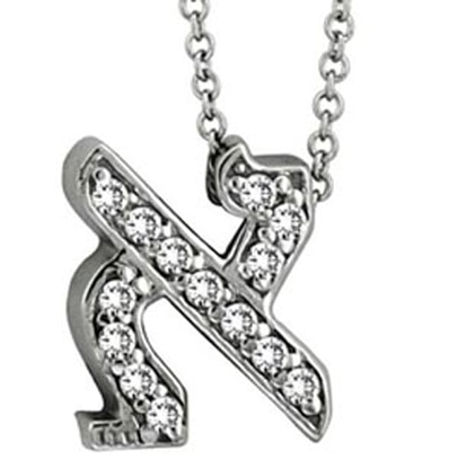 14k Gold Diamond Initial Alef Hebrew Letter Necklace (0.20.ct.tw)