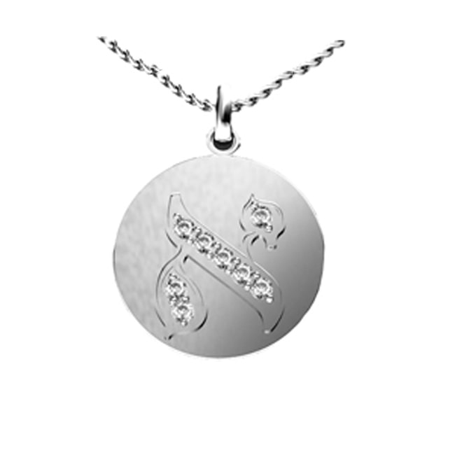 Diamond Disk Metal Hebrew Letters Initial Alefh Necklace (0.24.ct.tw)