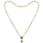 14k Antique Look Multi Color Tourmaline Rondalle Disc Cubshion Amethyst Tourmaline Drop Necklace