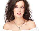 14k Antique Look Multi Color Tourmaline Rondalle Disc Cubshion Amethyst Tourmaline Drop Necklace On Woman Neck