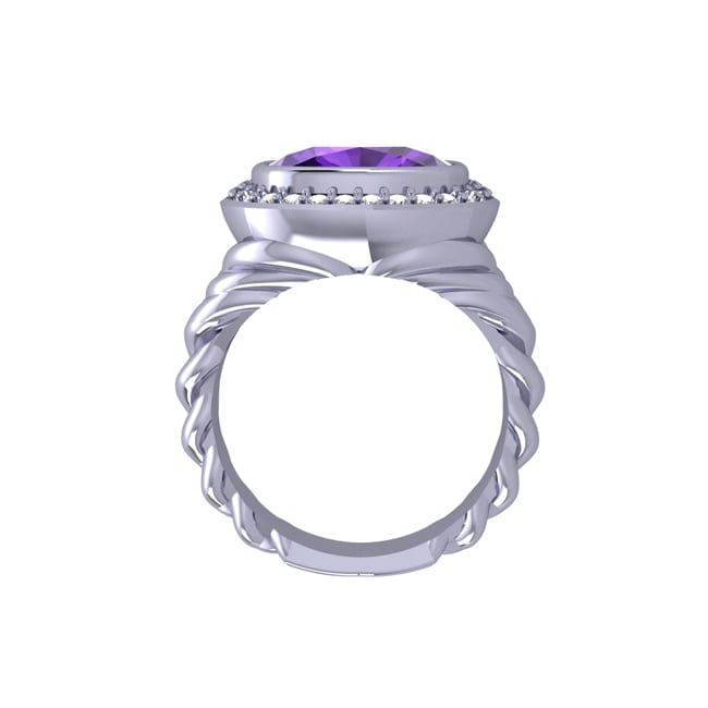 Sterling Silver Cushion Amethyst Diamond Ring (4.74.cts.tw)