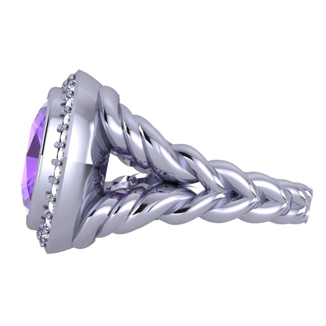 Sterling Silver Cushion Amethyst Diamond Ring (4.74.cts.tw)
