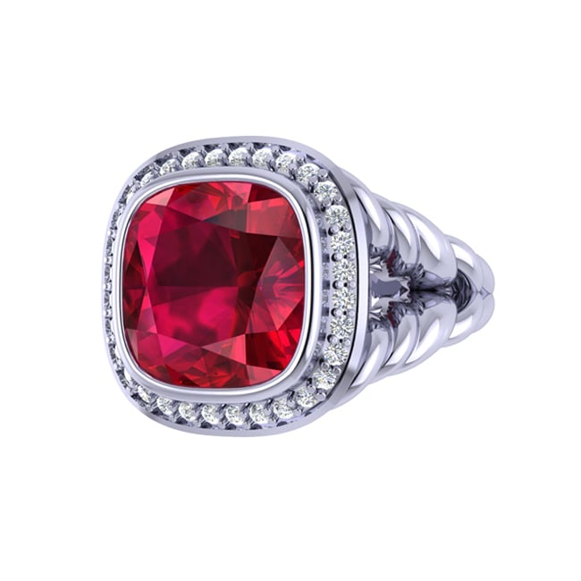 Cushion Garnet Sterling Silver Diamond Ring (4.74.cts.tw)