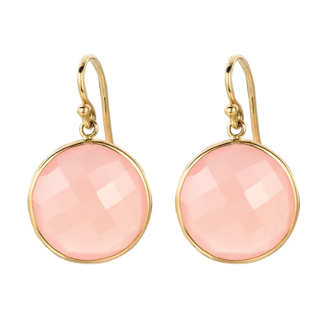 14k Gold Round Pink Agate Dangle Drop Earring (14.0.cts.tw)