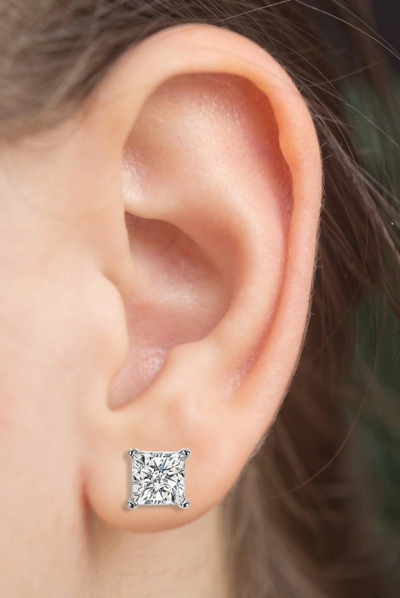 14k Solid Gold Princess Cut Lab Created Diamond Earring Stud (1.0.ct.tw)