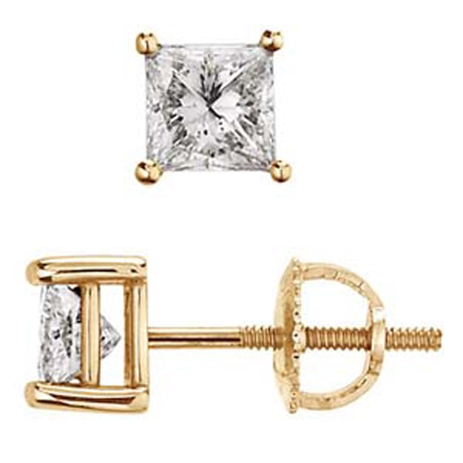 14k Gold Princess Cut Prong Diamond Stud Earrings (0.60.ct.tw)