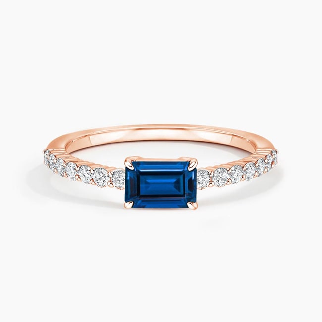 14k Gold Emerald-Cut Blue Sapphire Diamond Ring (0.78.ct.tw)