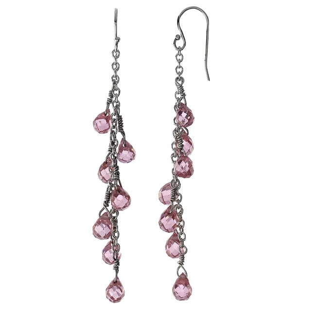 Sterling Silver Pink Preciosa Crystal Dangle Earring (28.0.cts.tw)