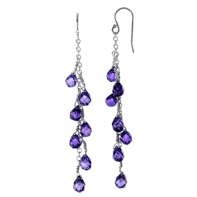 Silver Preciosa Deep-Purple Crystal Chandelier Earring (28.0.cts.tw)