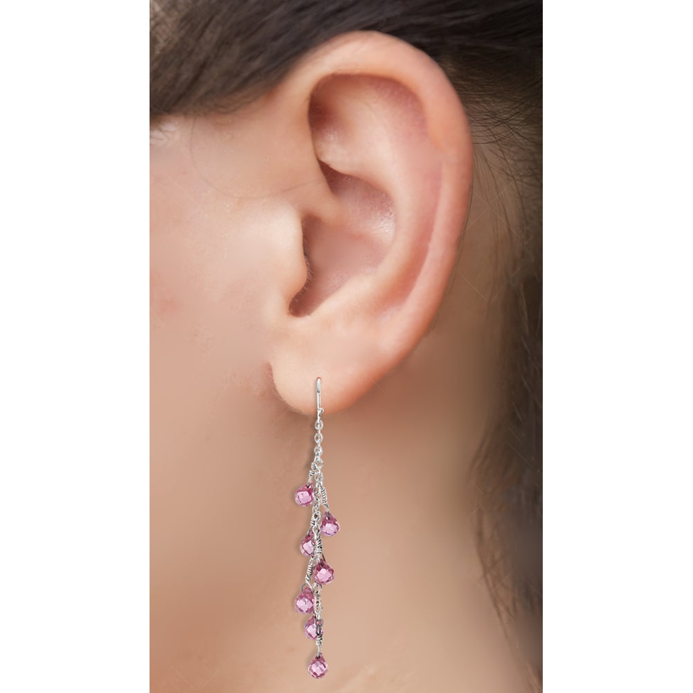 Sterling Silver Pink Preciosa Crystal Dangle Earring On Woman Ear (28.0.cts.tw)