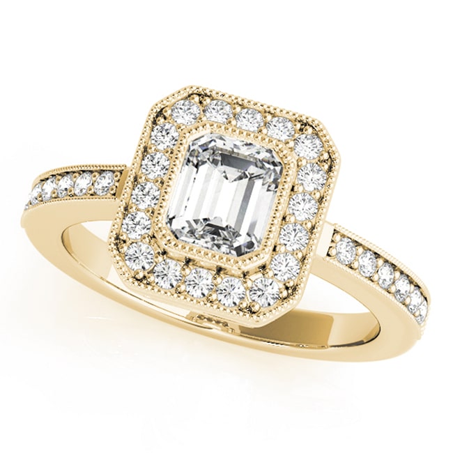 14k Vintage Style Emerald-Round Lab Grown Diamond Ring (0.70.ct.tw)