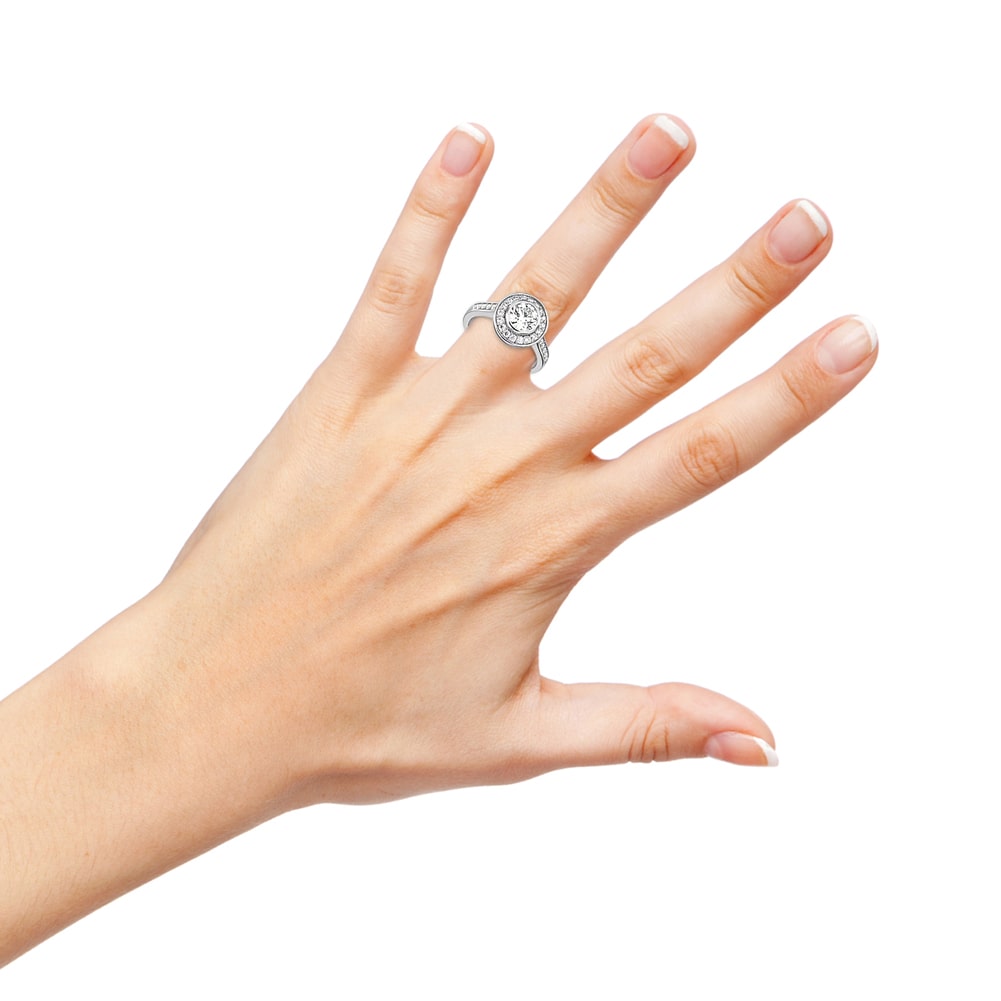 14k White Gold Round Diamond Ring On Woman Hand (1.03.cts.tw)