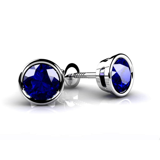 14K Round bezel Royal Blue Sapphire Stud Earrings (0.70 ct.tw)