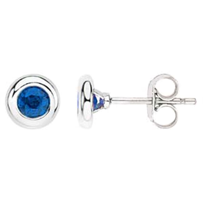 14k Gold Round Sapphire Bezel Earrings Stud (0.50.ct.tw)