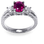 14K White Gold Oval Ruby Diamond Ring (1.50.cts.tw)