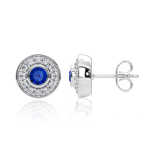 14k Gold Sapphire Diamond Donut Gallery Back Earring (0.92.ct.tw)