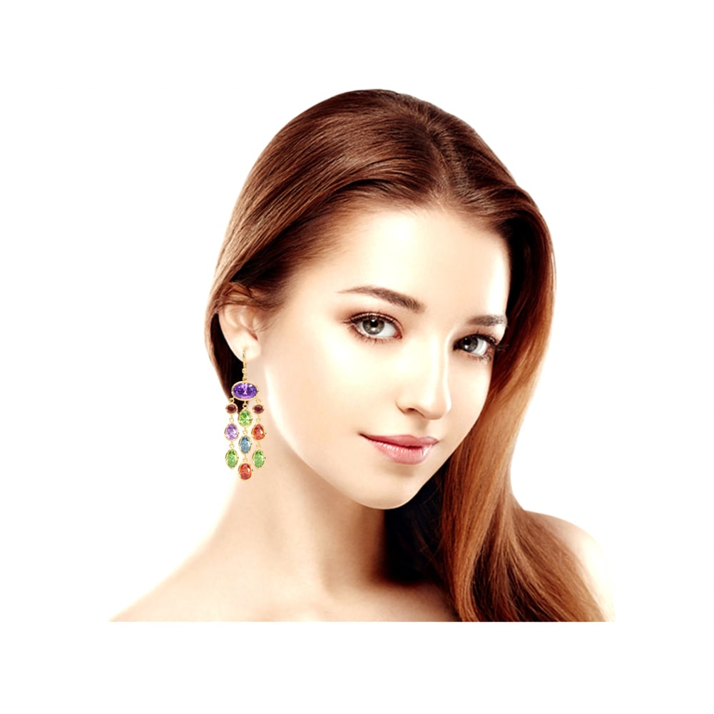 14K Yellow Semi-Precious Chandelier Dangle Earrings On Woman Ear (12.5.cts.tw)