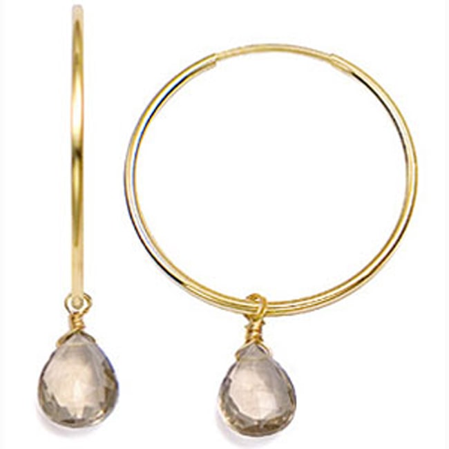 14k Gold Tear-Drop Briolette Smoky Topaz Earrings (6.0.cts.tw)
