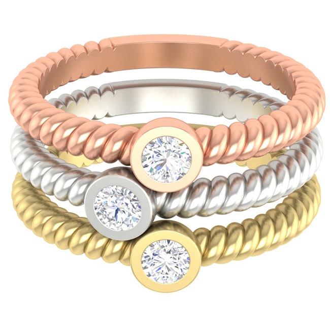 14k Solid Gold Trio Diamond Stackable Ring (0.30.ct.tw)
