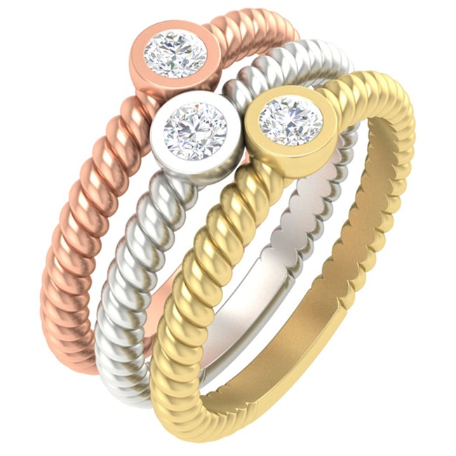 14k Solid Gold Trio Diamond Stackable Ring (0.30.ct.tw)