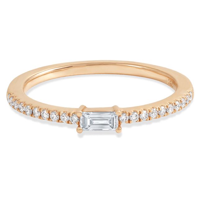 Rose Gold Baguette-Round Diamond Stackable Ring (0.42.ct.tw)