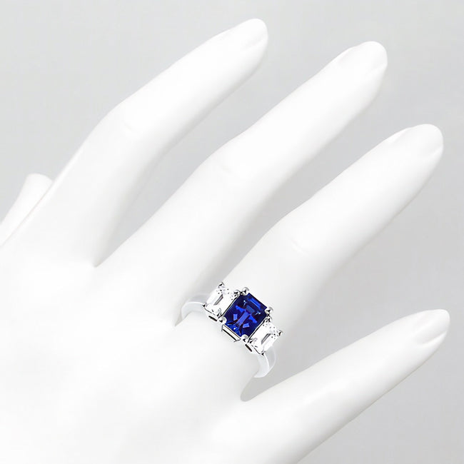 14k Gold Emerald Cut Tanzanite Diamond Ring On Woman Hand (3.20.cts.tw)