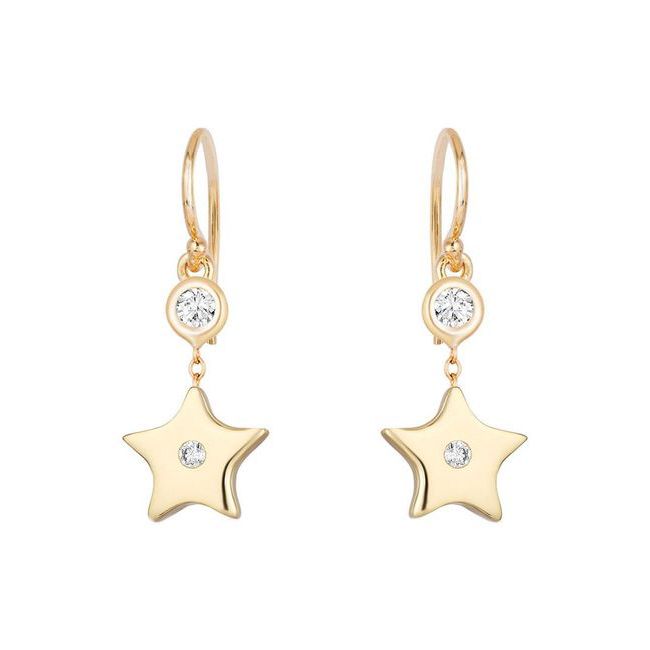 14k Gold Star Diamond Dangle Earrings (0.12.ct.tw)