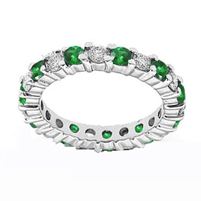 14k Gold Diamond Green Emerald Eternity Band (1.30.cts.tw)