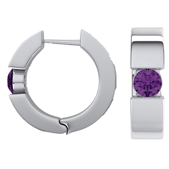 14K Round Purple Amethyst Huggie Earrings (0.40.ct.tw)