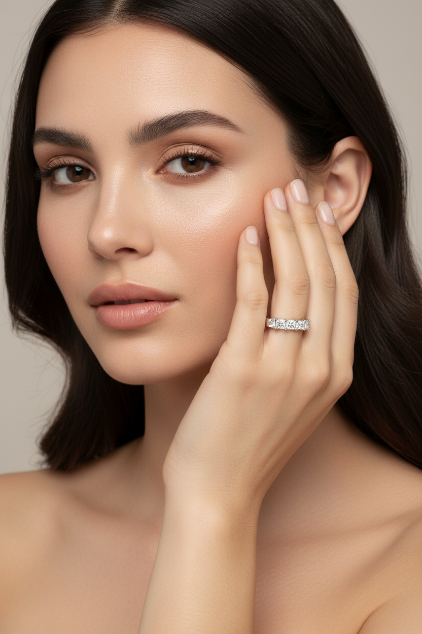 Five Princess Cut Diamond Band on Model