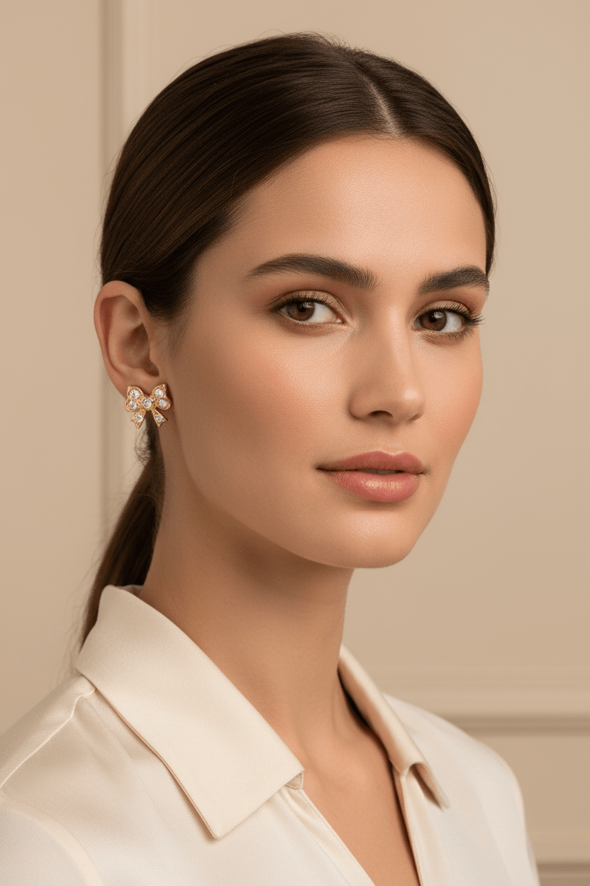 14k Solid Gold Mini Bow Diamond Stud Earrings, 0.12 ct TW - JewelryNest LLC