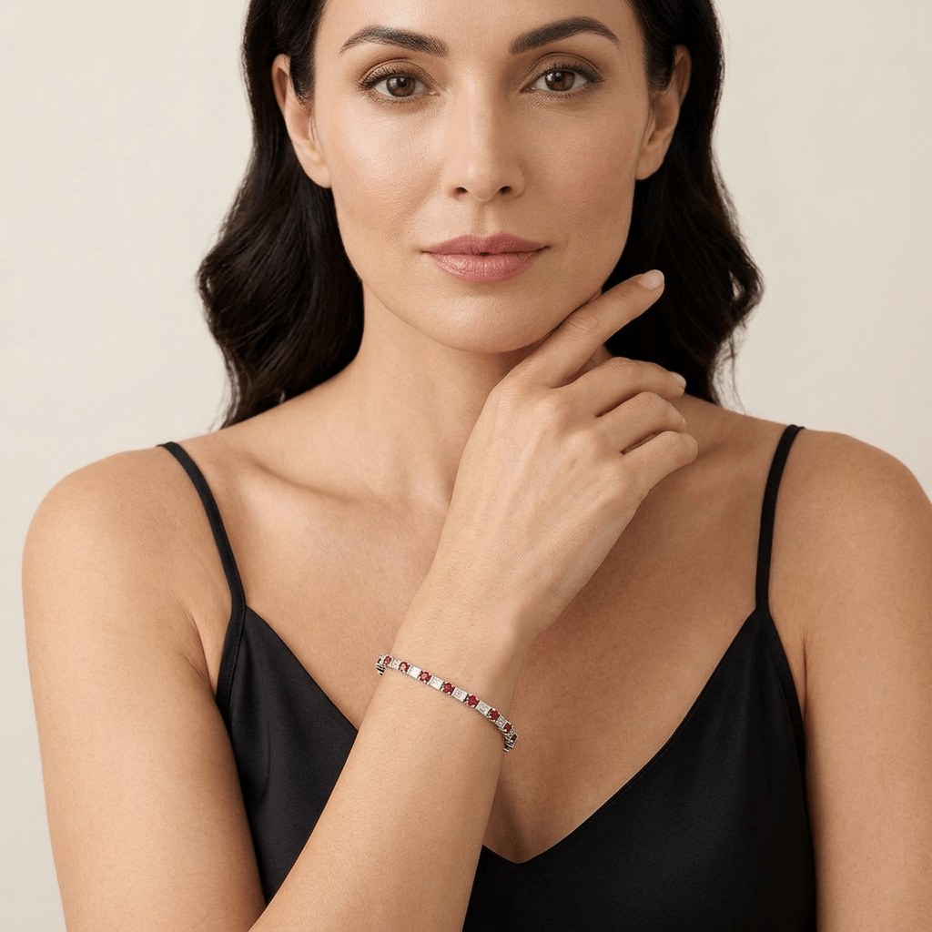 14k Gold Ruby Baguette Diamond Tennis Bracelet (5.50 cts tw) - JewelryNest LLC