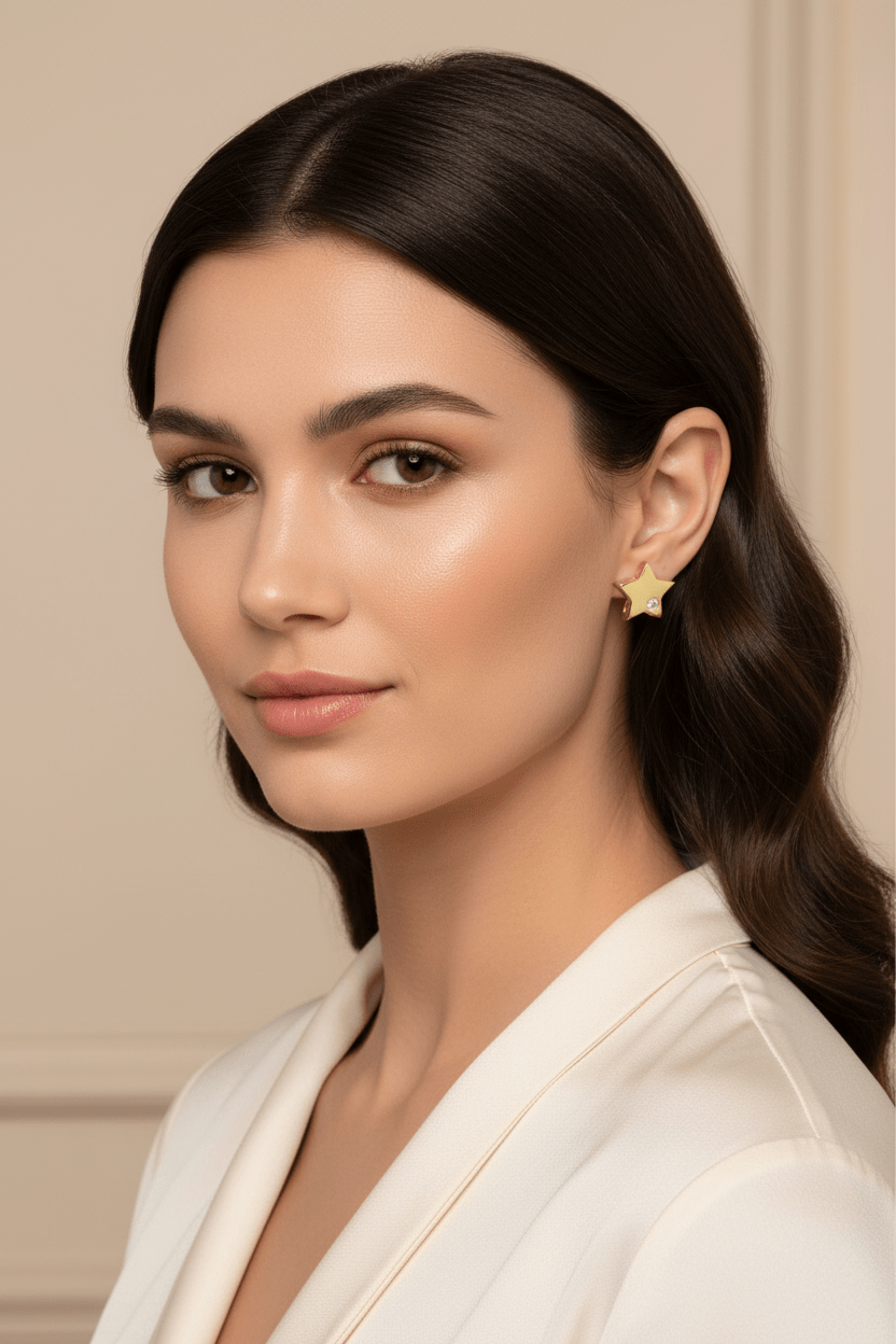 14k Solid Gold Star Diamond Stud Earrings, 0.04 ct TW - JewelryNest LLC