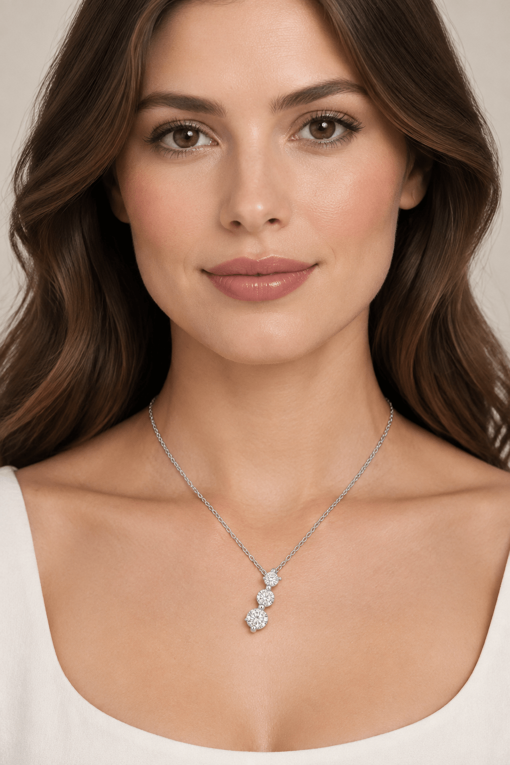 14k White Gold Three Stone Diamond Necklace (0.35.ct.tw) - JewelryNest LLC