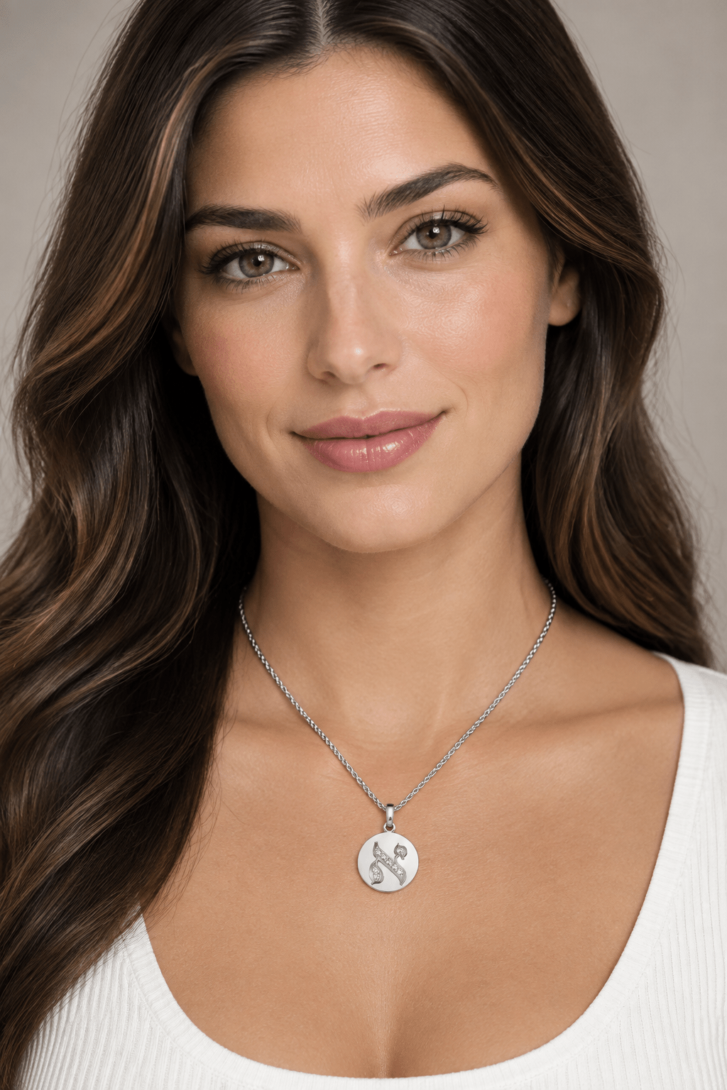 Diamond Disk Metal Hebrew Letters Initial Alefh Necklace (0.24.ct.tw) - JewelryNest LLC