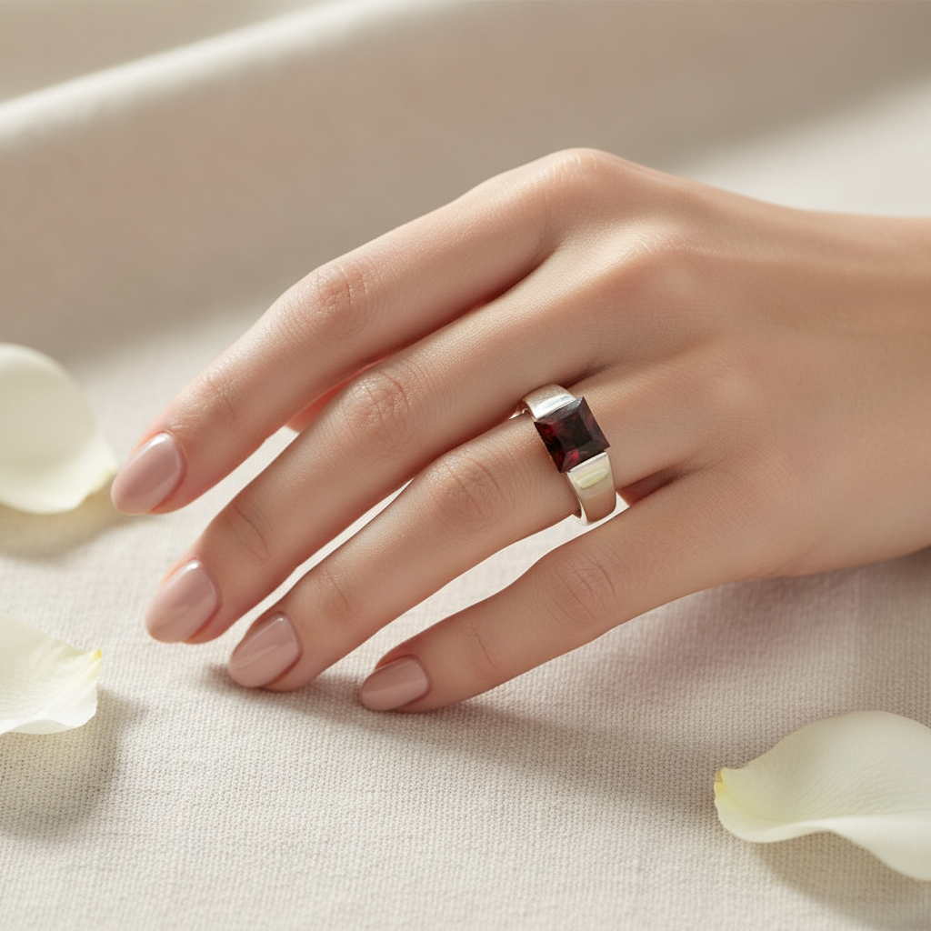 Garnet Tank Ring on Model