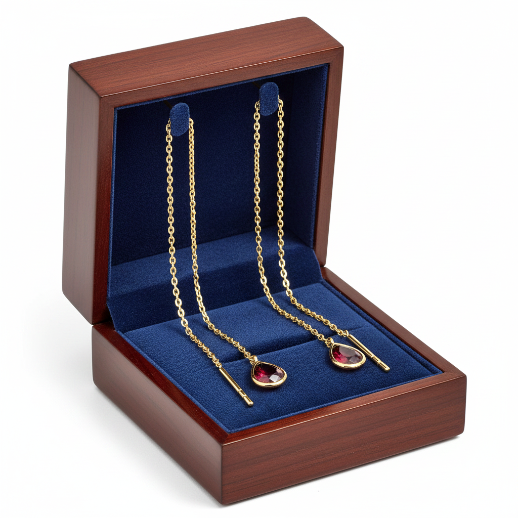 Garnet Threader Earrings in Box
