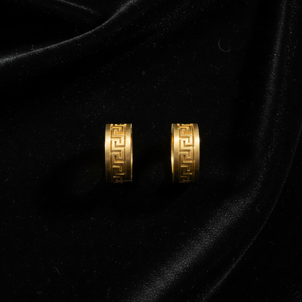 Greek Key Huggie - Flat Lay