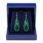 Green Agate Black Diamond Earrings in Royal Blue Box