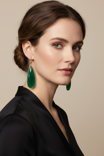 Green Agate Black Diamond Earrings on Model